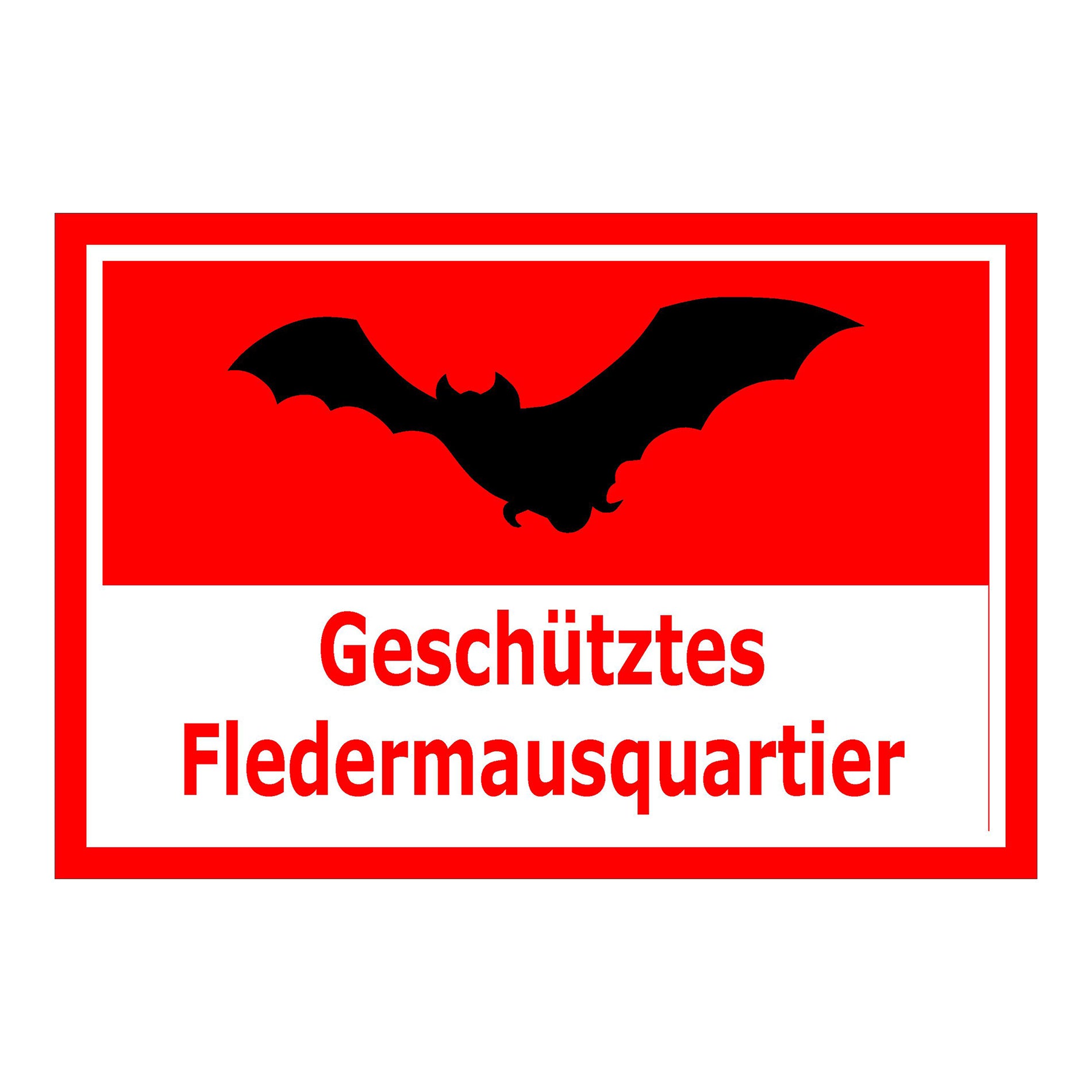 Schild Fledermausquartier Geschütztes Fledermausquartier Hinweis in Rot Weiß mit rotem Rahmen