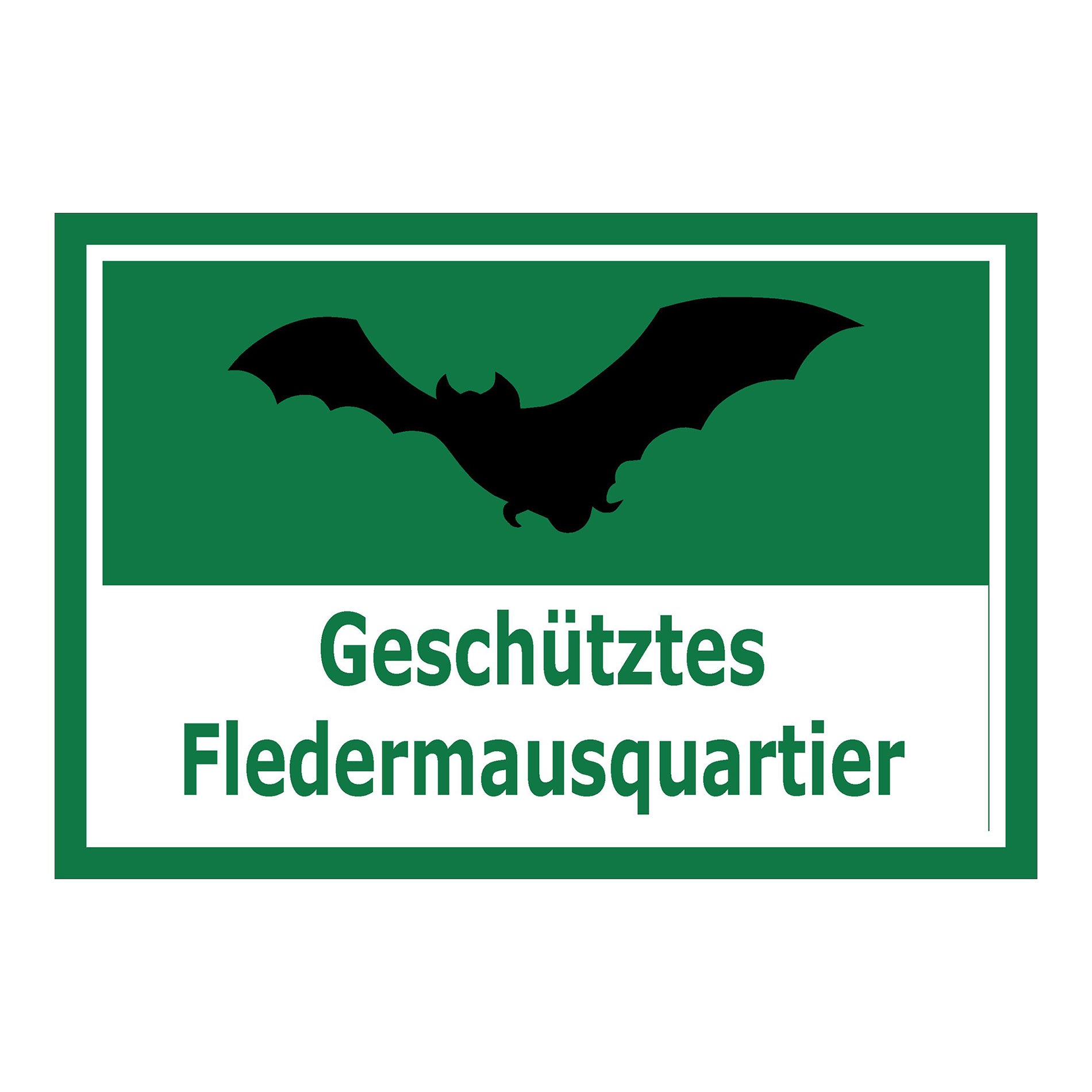 Schild Fledermausquartier Geschütztes Fledermausquartier Hinweis in Grün Weiß mit grünem Hintergrund