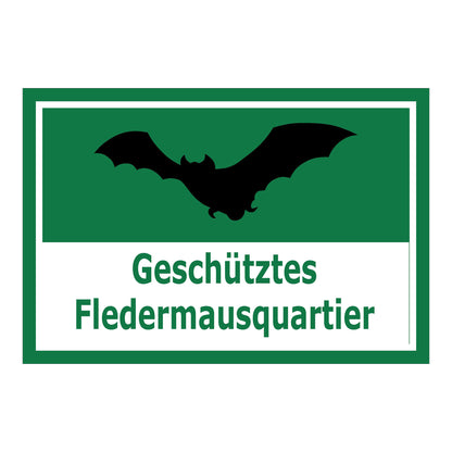 Schild Fledermausquartier Geschütztes Fledermausquartier Hinweis in Grün Weiß mit grünem Hintergrund
