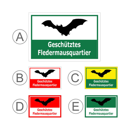 Übersichtsbild Schild Fledermausquartier Geschütztes Fledermausquartier Hinweis mit allen verfügbaren Farbvarianten