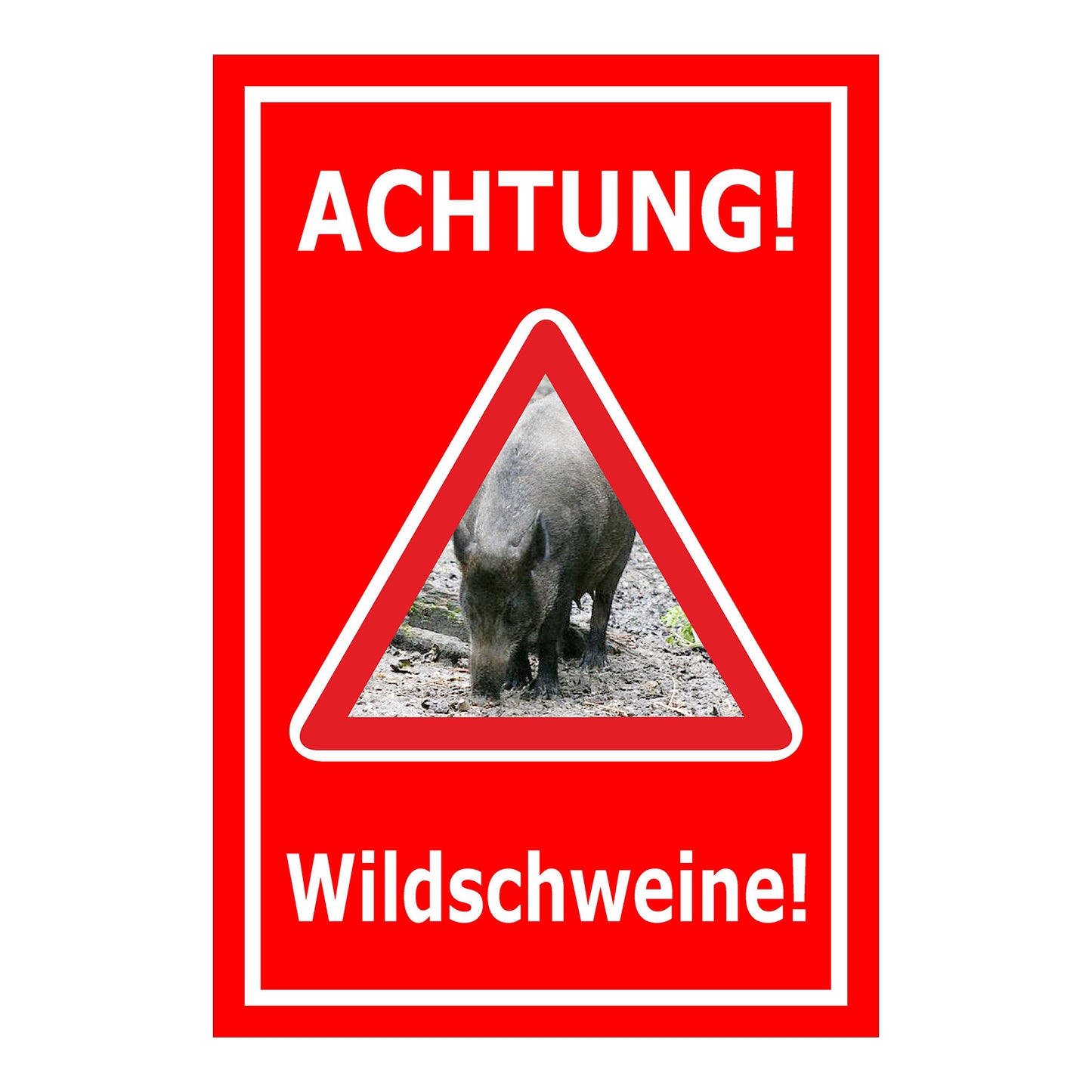 Schild Achtung Wildschweine Warnhinweis mit Wildschweinmotiv in Rot mit weißem Rand
