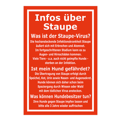 Schild Infos über Staupe Hinweis für Hundebesitzer in Rot Weiß mit weißem Rahmen