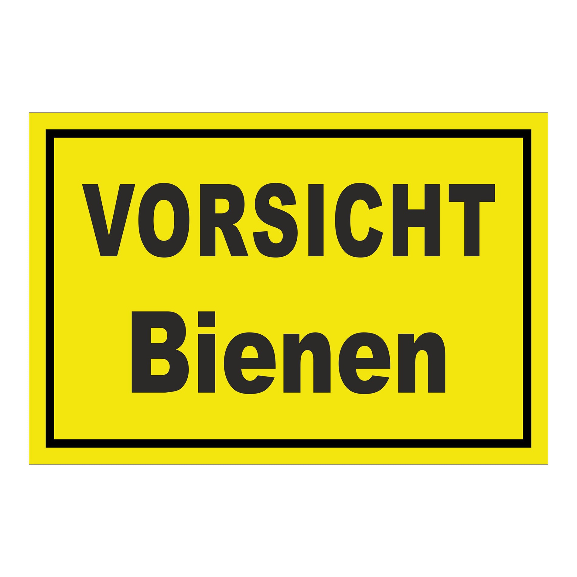 Schild Imkerei Vorsicht Bienen Warnhinweis ‚VORSICHT Bienen‘ in Gelb mit schwarzem Text und schwarzem Rahmen