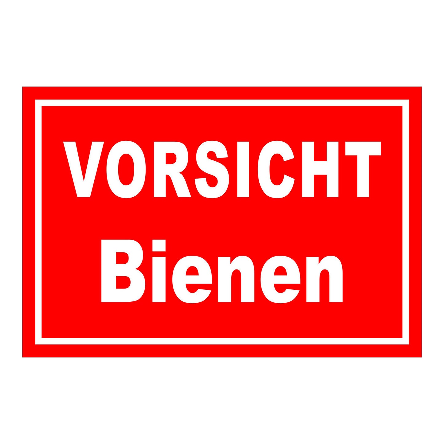 Schild Imkerei Vorsicht Bienen Warnhinweis ‚VORSICHT Bienen‘ in Rot mit weißem Text und weißem Rahmen