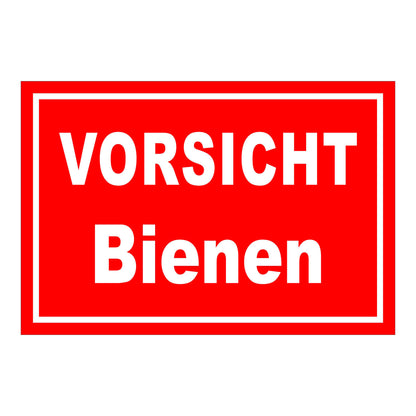 Schild Imkerei Vorsicht Bienen Warnhinweis ‚VORSICHT Bienen‘ in Rot mit weißem Text und weißem Rahmen