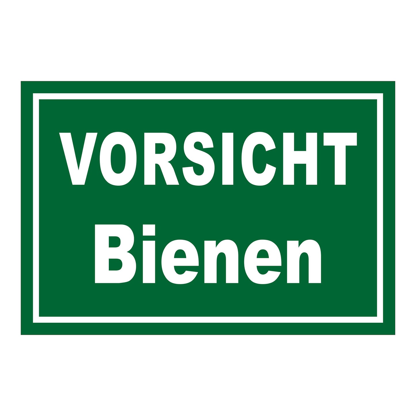 Schild Imkerei Vorsicht Bienen Warnhinweis ‚VORSICHT Bienen‘ in Grün mit weißem Text und weißem Rahmen