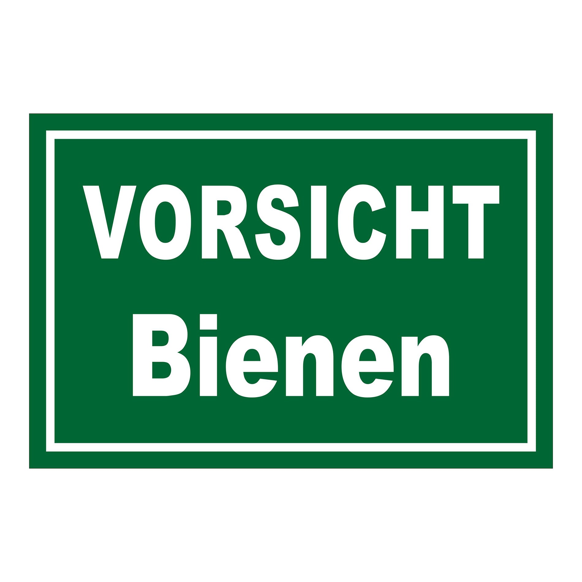 Schild Imkerei Vorsicht Bienen Warnhinweis ‚VORSICHT Bienen‘ in Grün mit weißem Text und weißem Rahmen
