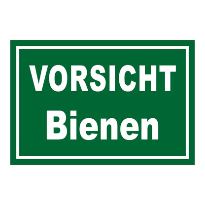 Schild Imkerei Vorsicht Bienen Warnhinweis ‚VORSICHT Bienen‘ in Grün mit weißem Text und weißem Rahmen