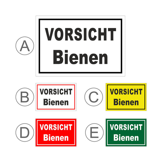 Übersichtsbild Schild Imkerei Vorsicht Bienen Warnhinweis ‚VORSICHT Bienen‘ mit allen verfügbaren Farbvarianten