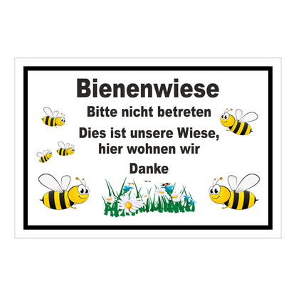 Schild Bienenwiese Bitte nicht betreten mit Bienenmotiv weißer Hintergrund schwarzer Rand