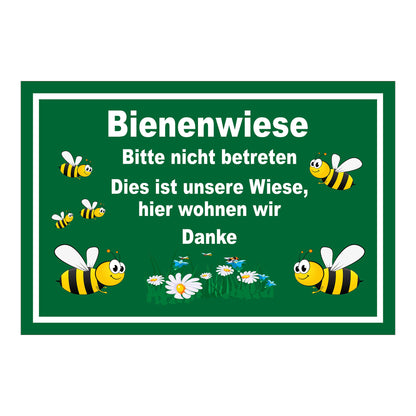 Schild Bienenwiese Bitte nicht betreten mit Bienenmotiv grüner Hintergrund weißer Rand