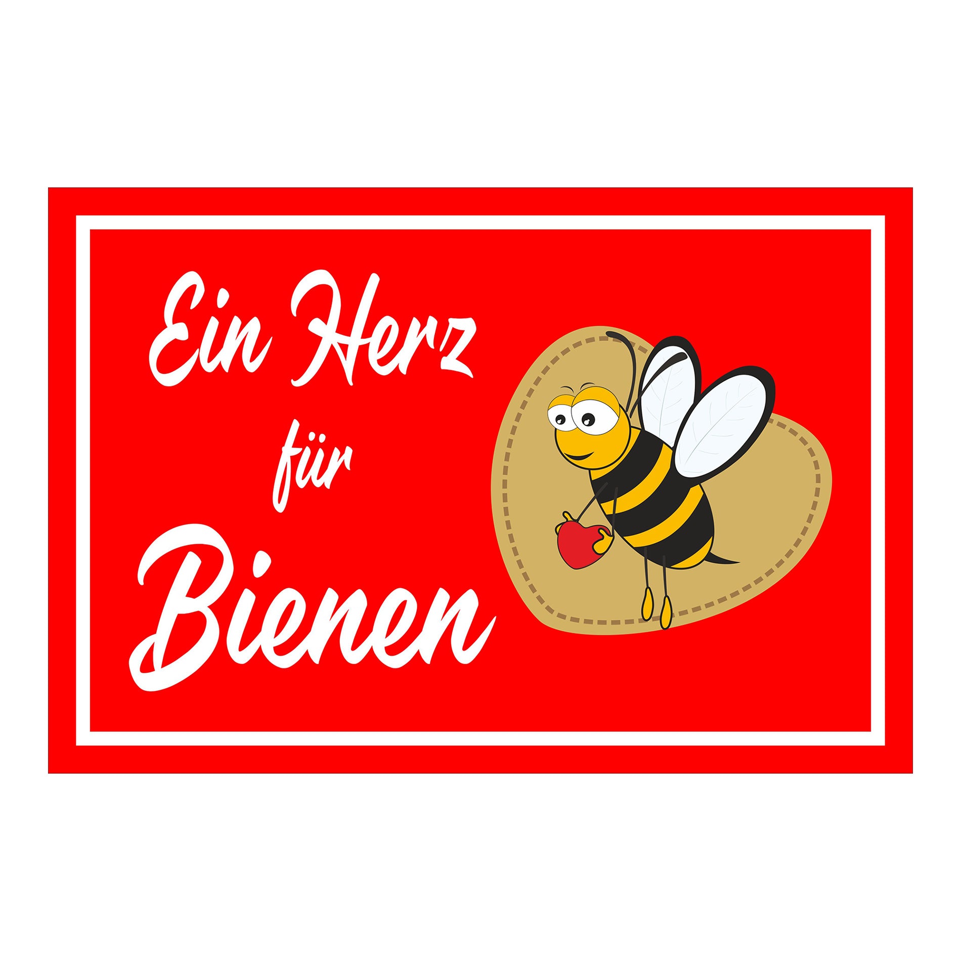 Schild Ein Herz für Bienen mit Bienenmotiv „Ein Herz für Bienen“ in Rot mit weißer Schrift