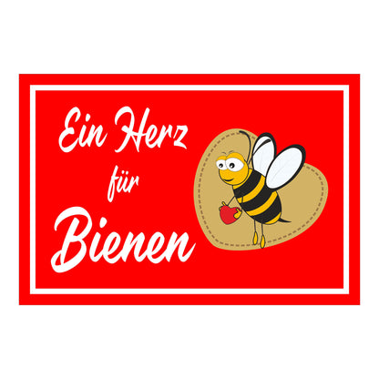 Schild Ein Herz für Bienen mit Bienenmotiv „Ein Herz für Bienen“ in Rot mit weißer Schrift