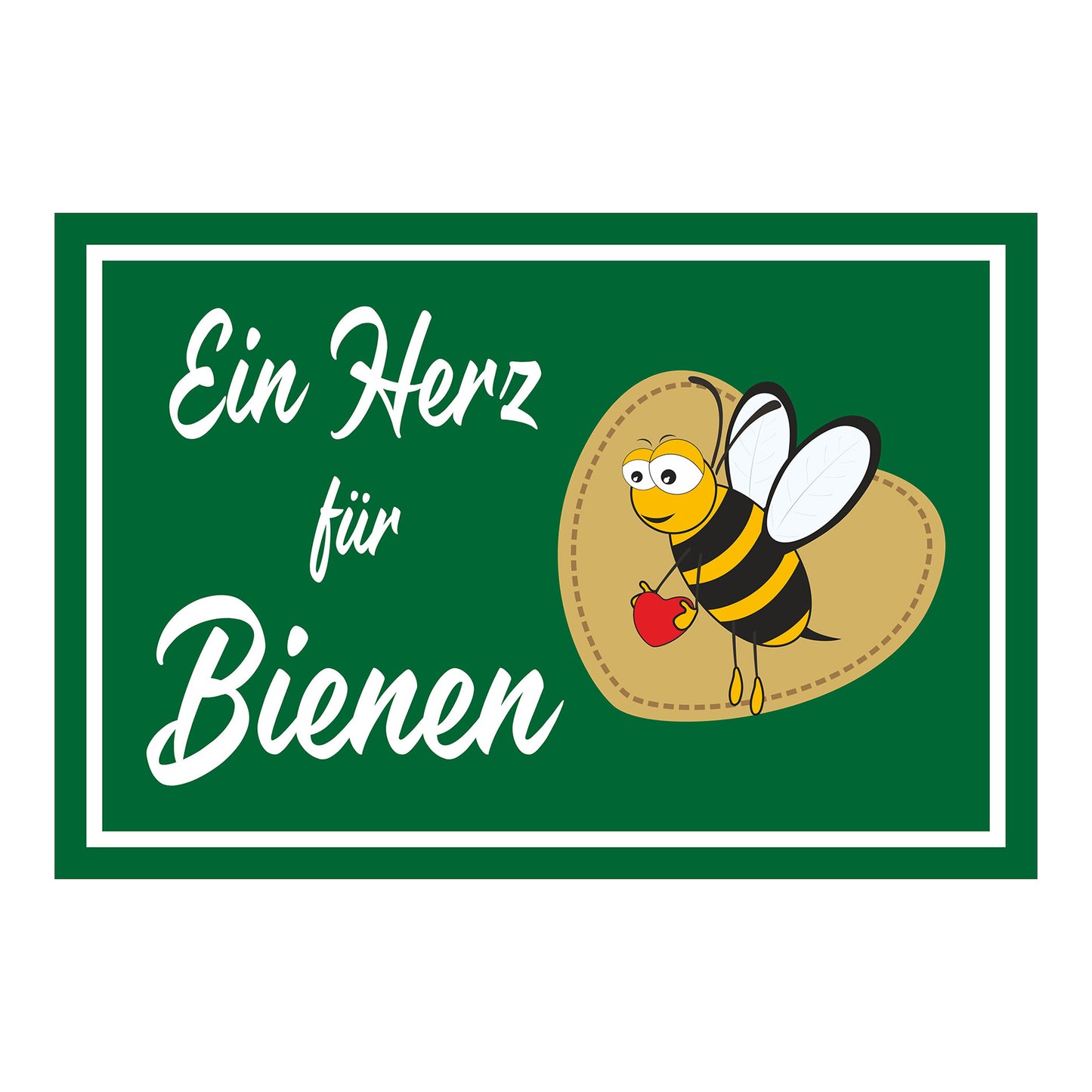 Schild Ein Herz für Bienen mit Bienenmotiv „Ein Herz für Bienen“ in Grün mit weißer Schrift