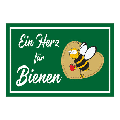 Schild Ein Herz für Bienen mit Bienenmotiv „Ein Herz für Bienen“ in Grün mit weißer Schrift