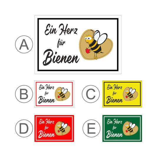 Übersichtsbild Schild Ein Herz für Bienen mit Bienenmotiv „Ein Herz für Bienen“ mit allen verfügbaren Farbvarianten