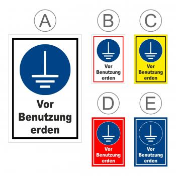 Gebots-zeichen - Vor Benutzung erden - entspr. DIN ISO 7010 / ASR A1.3 – S00361-010-E +++ in 20 Varianten erhältlich