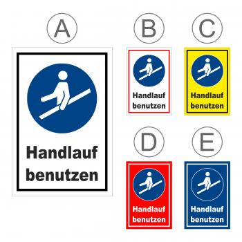 Gebots-zeichen - Hand-lauf benutzen - entspr. DIN ISO 7010 / ASR A1.3 – S00361-024-E +++ in 20 Varianten