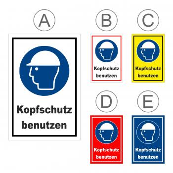 Gebots-zeichen - Kopf-schutz benutzen - entspr. DIN ISO 7010 / ASR A1.3 – S00361-028-E +++ in 20 Varianten