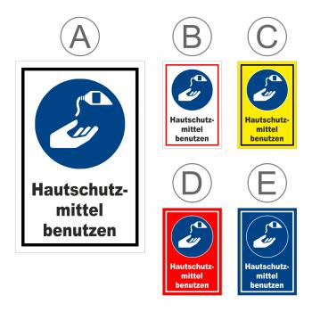 Gebots-zeichen - Hautschutz-mittel benutzen - entspr. DIN ISO 7010 / ASR A1.3 – S00361-044-E +++ in 20 Varianten