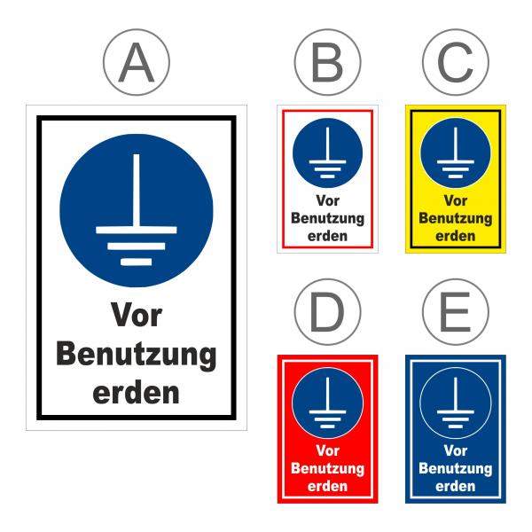Gebots-zeichen - Vor Benutzung erden - entspr. DIN ISO 7010 / ASR A1.3 – S00361-010-E +++ in 20 Varianten erhältlich
