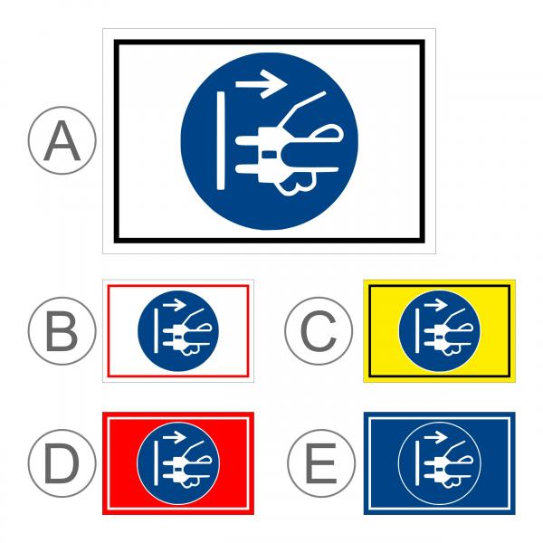 Gebots-zeichen - Netz-stecker ziehen - entspr. DIN ISO 7010 / ASR A1.3 – S00361-011-E +++ in 20 Varianten erhältlich