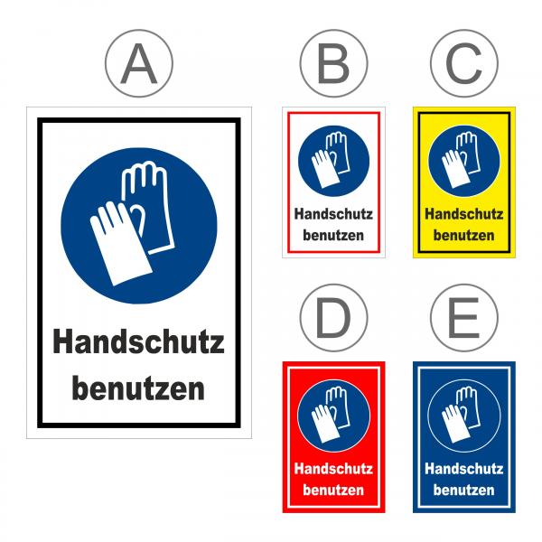 Gebots-zeichen - Hand-schutz benutzen - entspr. DIN ISO 7010 / ASR A1.3 – S00361-018-E +++ in 20 Varianten