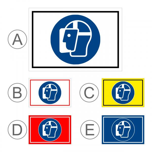 Gebots-zeichen - Gesichts-schutz benutzen - entspr. DIN ISO 7010 / ASR A1.3 – S00361-025-E +++ in 20 Varianten