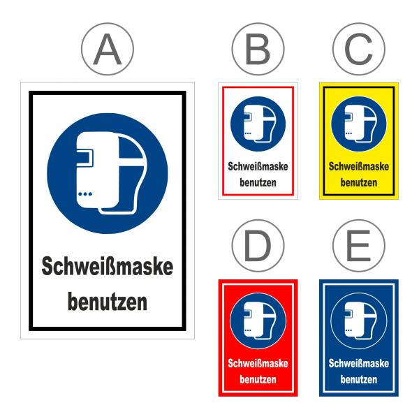 Gebots-zeichen - Schweiß-maske benutzen - entspr. DIN ISO 7010 / ASR A1.3 – S00361-038-E +++ in 20 Varianten