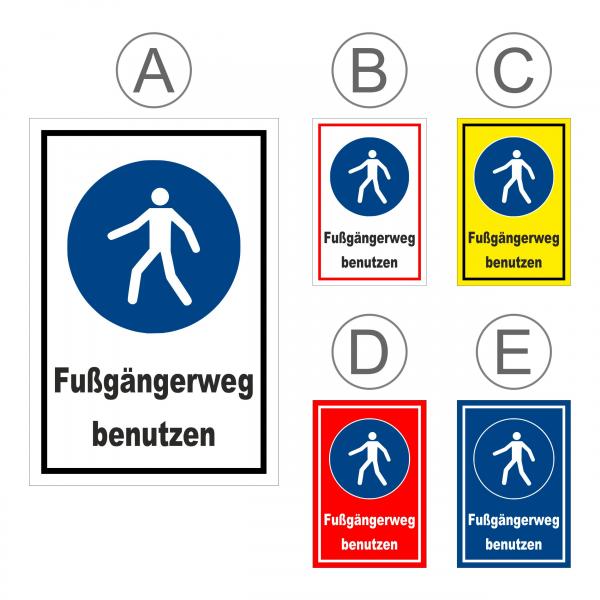 Gebots-zeichen -Fußgänger-weg benutzen - entspr. DIN ISO 7010 / ASR A1.3 – S00361-048-E +++ in 20 Varianten