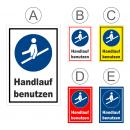 Gebots-zeichen - Hand-lauf benutzen - entspr. DIN ISO 7010 / ASR A1.3 – S00361-024-E +++ in 20 Varianten